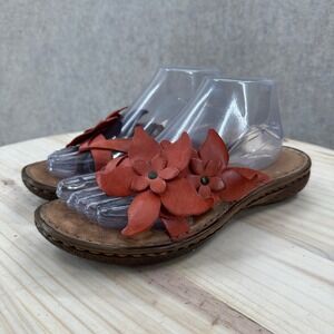 Born Leather Flower Slide Sandals Womens 9 Burnt Orange Coral B53005 Size 9 40.5